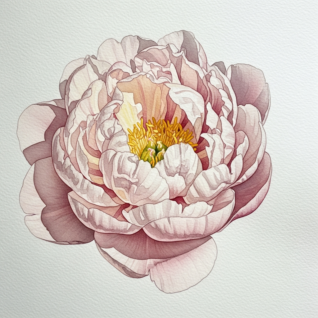 Акварельный рисунок пиона